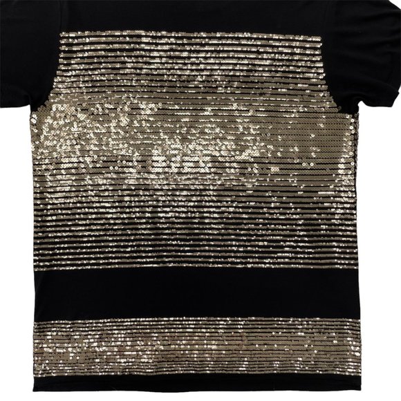 Saint Laurent Viscose/Polyester Sequin Striped T-shirt - Black Gold | Large - Picture 10 of 12